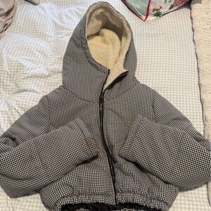 Princess Polly Black and White Checkered Puffer Jacket